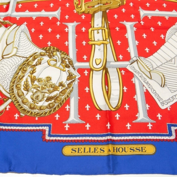 HERMES Carre 90 SELLES A HOUSSE Scarf Silk White Red blue - Picture 4 of 8